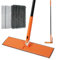 JEHONN Flat Mop for Hardwood Floors, Broom Duster with Unique 90° Foldable Panel, 2 Chenille and 2 Microfiber Pads, Dry Wet Dust Mops for Cleaning Vinyl, Laminate, Tile, Marble (Orange)
