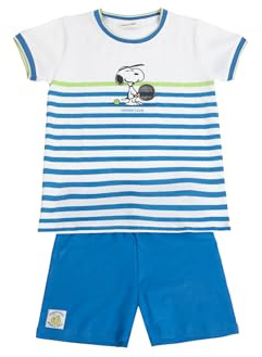 Peanuts Pijama niño Verano 100% algodón - Pijama Manga Corta Tennis Club para niño – pantalón Corto con Cinturilla elástica – Tejido Suave al Tacto, Azul - Talla 8 años