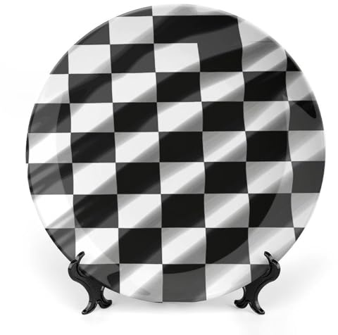 Rkklvbns Assiettes décoratives en porcelaine anglaise noire et blanche de 15,2 cm avec support de présentation, assiettes à dessert pour la maison et le bureau