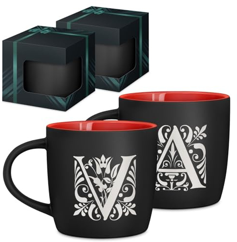 Maverton 2x Tasse Personnalisable, Set 2x Mug personnalisé | Cadeau Personnalisé Anniversaire Mariage, Couple Couple Saint Valentin, Tasse a cafe rouge avec prénom, initiales