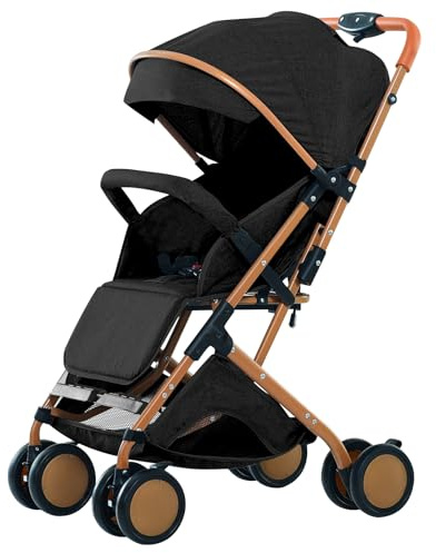 MUL-BOUTIQUE Ultrakompakter Kinderwagen von 0 bis 6 Jahren, Reisewagen mit 5-Punkt-Sicherheitsgurt, kompakt und neigbar, mit Taschen und Sonnenblende (schwarz)
