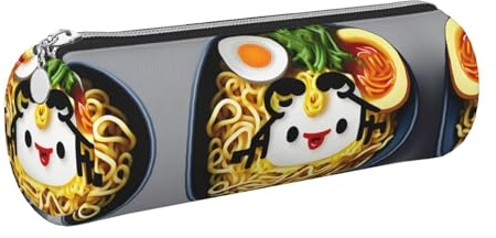 FLGHJNBJN Coquetier nouilles ramen mignon étui à crayons en cuir respectueux de l'environnement, fermeture éclair lisse, grande capacité porte-pochette cylindrique, Argenté., Taille unique