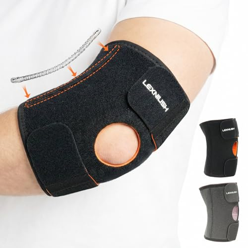 Elbow Support for Men Women, Adjustable Tennis Golfers Elbow Brace with Side Stabilizers for Tendonitis, Arthritis, Compression Elbow Support Strap for Weightlifting, Golf, Gym, Sports, Black