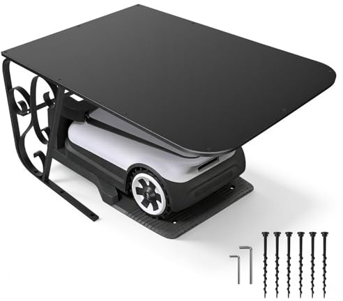 Peviasot Mähroboter Garage mit Metallfüßen Schutzüberdachung Carport Überdachung für Rasenmäher Rasenroboter UV-Schutz | ideal Gegen Regen und Hagel 43x56x82cm Schwarz