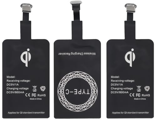 3 Pezzi Caricabatterie Wireless,Adattatore per ricevitore di ricarica wireless USB-C Qi per smartphone,Ultrathin senza fili a induzione 1000mA,per Samsung, Huawei, LG e altri telefoni USB-C Android