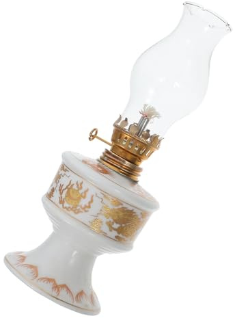 EXHUMKY Retro Petroleumlampe aus Keramik und Glas, Weiß, Drachenmotiv