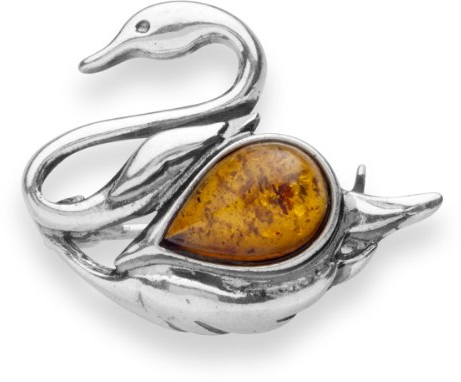 InCollections Damen-Brosche 925/000 Sterlingsilber mit Bernstein, Schwan, 200023G021630