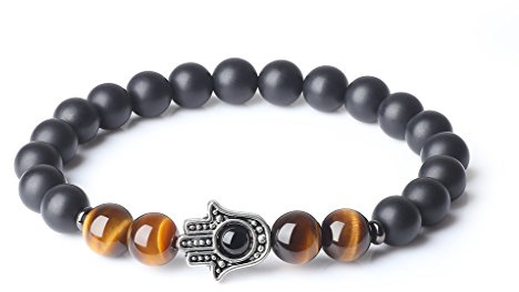 COAI Onyx Tiger Eye Stone Beaded Hamsa Bracelet
