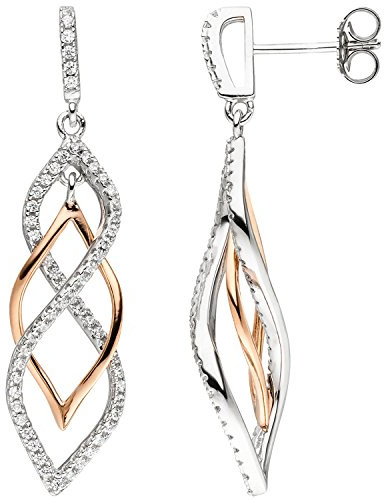 Jobo Damen-Ohrringe hängend aus 925 Sterling Silber Bicolor vergoldet mit 112 Zirkonia