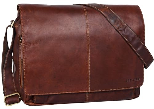 STILORD Alex Vintage Ledertasche Männer Frauen Businesstasche zum Umhängen 15,6 Zoll Laptoptasche Aktentasche Unitasche Umhängetasche Leder Farbe:cognac - braun