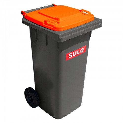 Cubo de basura 2 ruedas, contenedor a basura SULO 120 L, gris con cubierto naranja (22279)