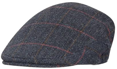 WALKER AND HAWKES - Green Sage Premium Derby Tweed Teflon Lining Cambridge Flat Cap Unisex - Blue Tweed - M (58cm)