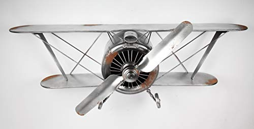point home Design-Wandschmuck Flugzeug aus Metall, Retro, Silber, 47cm