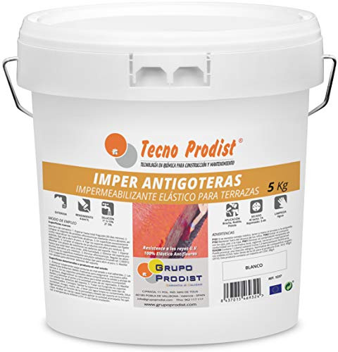 IMPER ANTIGOTERAS de Tecno Prodist - (5 Kg) BLANCO Pintura Impermeabilizante elástica para Terrazas (A Rodillo o brocha)