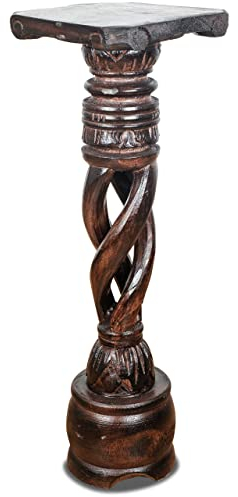 livasia gedrehte Deko Holzsäule 60cm – Antik-Look Podest, Blumensäule, Dekosäule aus Albiziaholz – Balinesische Handwerkskunst, Nachhaltig und Einzigartig (Braun)