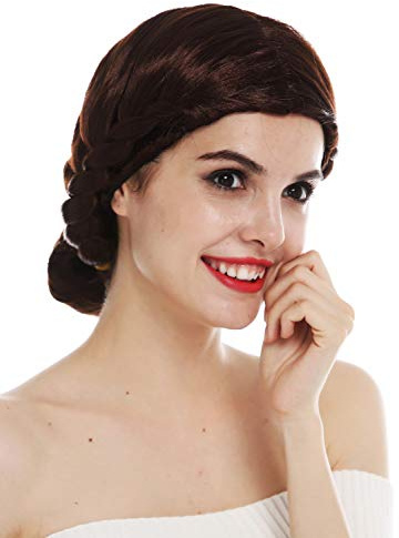 WIG ME UP - 2614-FRT34 Perücke Damenperücke Karneval geflochten Dutt Tracht Magd Mittelalter braun