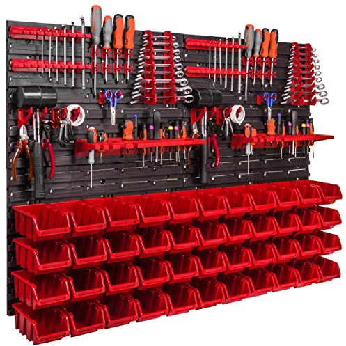 Estante de pared de 1152 x 780 mm, soporte para herramientas, 44 unidades Cajas apilables, estanterías de almacenaje, placas de pared extrafuertes