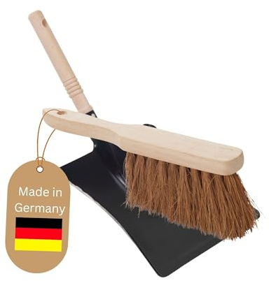 Novaliv 2er Kehrblech Set KOKOSBORSTEN Handfeger Kehrblechgarnitur Metall Schwarz lackiert Kehrblechbesen weiche Borsten Handbesen Kokosfaser Handkehrset Kehrblechset Kehrschaufel Feger und Kehrblech