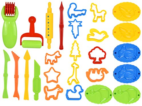 kissral Dough Tools Kit for Kids 26pcs Clay Modelling Tools Play Set Plastic Cutters for Play Dough Plasticine Accessories with Different Shapes for DIY Crafts Working