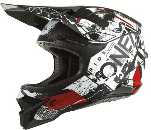 O'NEAL | Motocross-Helm | MX Enduro | ABS-Schale, Sicherheitsnorm ECE 2205, Lüftungsöffnungen für optimale Belüftung & Kühlung | 3SRS Helmet Scarz V.22 | Erwachsene | Schwarz Weiß Rot | M