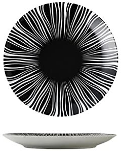 Assiettes Plates Plaques de dessert en céramique 10inch Noir et blanc Plaques de dîner à rayures noires et blanches avec motif for salade pâtes steak et collations plaques de service des plaques de se
