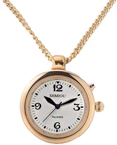 SHMIOU English Talking Watch for Women Pendant Round Bezel Golden for Senior Blind Visually Impaired Analog Voice with Alarm Date Output ¡