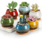 TOPZEA Set of 6 Succulent Plant Pots, 4 Inch Glazed Ceramic Pots with Drainage and Saucer, Mini Bonsai Planter Small Flower Pots for Indoor Outdoor Use