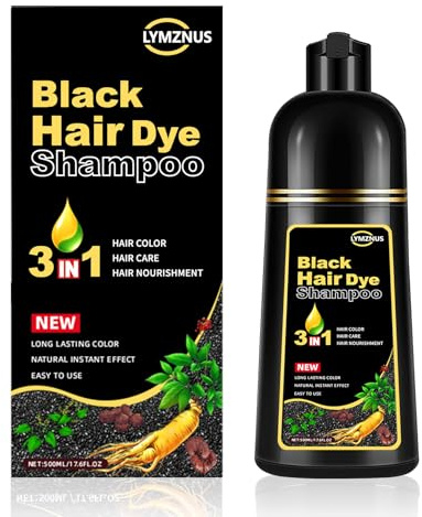 lymznus Herbal Black Hair Dye Shampoo 3 in 1 for Gray Hair, Instant Hair Color Shampoo for Women & Men, Black Hair Shampoo for 100% Grey Coverage 500ML