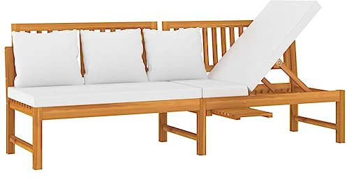 vidaXL Tagesbett mit Cremeweißen Kissen 200x60x75 cm Massivholz Akazie, Bettsofa, Gästebett, Bett, Schlafsofa, Schlafcouch, Bettgestell, Beistellbett