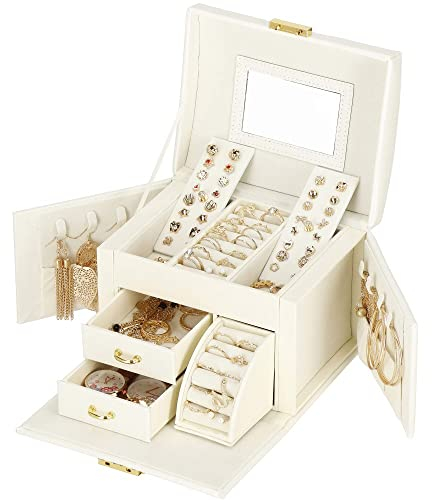 SPRINGOS Schmuckkästchen mit Spiegel Schmuckschatulle 17,5 x 12 x 13,5 cm Schmuckbox aus Kunstleder