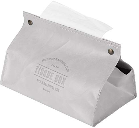 Soporte para Caja de Pañuelos, Caja de Pañuelos de Cuero PU Rectangular Funda Caja de para Papel Organizador Decorativo para Mesa Baño Coche (Gris)