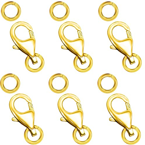 Ofiuny 18K Gold Lobster Clasps for Jewelry Making, 925 Sterling Silver Lobster Claw Clasp with Jump Rings for DIY Necklaces Bracelet Anklet Made in Italy