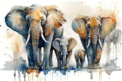 adrium Acryl-Bild 140 x 90 cm: Die Familie der Elefanten. Malen mit Aquarell (201000725)