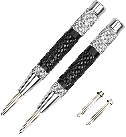 PIQIUQIU 2 pièces Pointeau Automatique, outil de poinçonnage à trou central à ressort avec tension réglable, avec 2 Pièces Pointes de Rechange