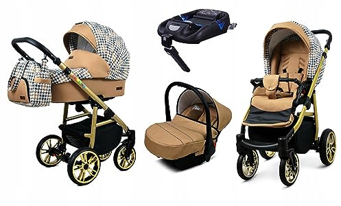 BabyLux® Kinderwagen Set 4 in 1 - Color Lux - incl. Babywanne, Buggy Sportsitz, Auto-Babyschale, ISOFIX-Basisstation - Autositz - Kinderwagenset - Kombikinderwagen mit Wickeltasche usw.