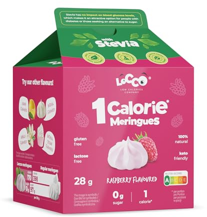 LoCCo Merengues Sin Azúcar 1 kcal Frambuesa - Snack Keto Bajo en Calorías con Stevia, Low Carb, Rico en Proteínas y Fibra, Dulces Aptos para Diabéticos