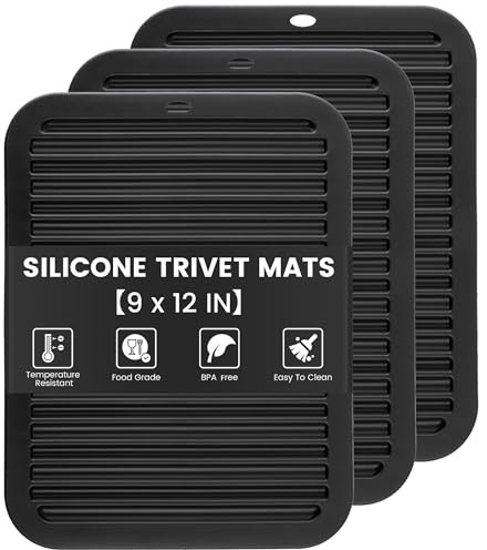 TOPULORS 3 Pack Silicone Trivets for Hot Pots and Pans 23x30cm Heat Resistant Trivet Mat Hot Pads for Kitchen Worktops Multipurpose Non-Slip Potholders Pot Holders Trivets for Hot Dishes - Black