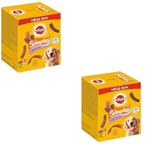 Pedigree Schmackos Multi Mix | Doppelpack | 2 x 790 g | 2 x 110 schmackhafte Kausticks für Hunde mit Rindfleisch-, Lamm- und Geflügelgeschmack | Besonders weich und köstlich