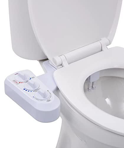 Camerina Bidet-Aufsatz für Toilettensitz Heiß-/Kaltwasser Doppeldüsen Bidet Einsatz Einstellbarer Druckschalter Front-und Heckreinigung für WC Dusche, Po-Dusche