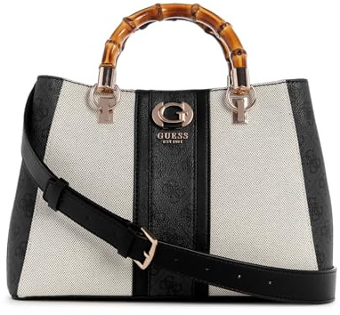 GUESS Kerima Bamboo Girlfriend Satchel Natural/Coal Logo