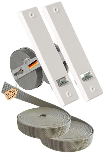 Rollwin 2x Gurtwickler Unterputz 185mm inkl. 2x 7m Gurt – Rolladen Gurtwickler Unterputz Weiß für 23mm Rolladengurt – Einlasswickler aus Deutschland – Rolladenwickler Rollo Aufwickler Gurtaufroller