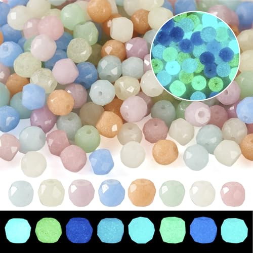 Sparkeads Runde Perlen, leuchtet im Dunkeln, 4 mm, leuchtende Steinperlen, facettiert, Edelstein, kleine Bastelperlen für selbstgemachte Halsketten, Ohrringe, Armbänder, Schmuckherstellung, 200 Stück