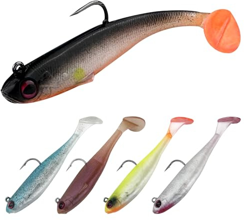 Ghazpmuk 5 stycken mjuka plastfiskedrag, skyffel svans simbete, mjukt silikonbete, plast fiskedrag, fiskedrag, fiskedrag, för bas, öring och crappie