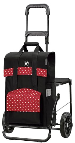 Andersen Einkaufstrolley - klappbar - 50 Liter - Mit Klappsitz bis 120 kg | höhenverstellbar - belastbar 50 kg - Stahlgestell - Trolley - Komfort Shopper Polly rot