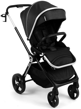 Kidnort Isbjörn Kinderbuggy ab Geburt bis 22 kg, klappbar mit Liegefunktion, umsetzbare Sitzeinheit, große EVA-Räder mit Allradfederung, verstellbare Rückenlehne Schwarz