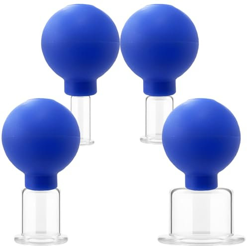 Glass Silicone Cupping Cups,Massage Vacuum Suction Cupping Cups,4Pcs Facial Cupping Therapy Set for Beauty Body Cup Fascia Massager - Blue