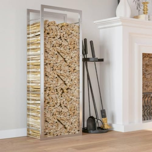 Cinyiqo Firewood Rack 50x28x132 cm Stainless Steel Firewood Holders Indoor Wood Stove Outdoor Fireplace Heavy Duty Wood Stacking Wood Storage Kit for Fireplace Tool