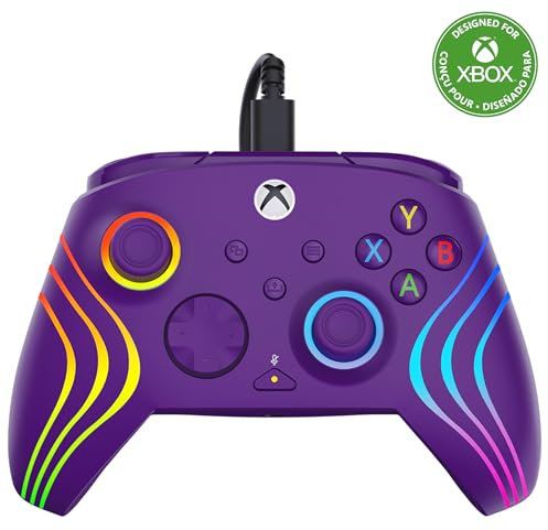 Turtle Beach Afterglow Wave Mando Morado con Cable RGB - con Licencia para Xbox Series XS, Xbox One y Windows - Botones programables, disparadores de Efecto Hall, Controles de Audio