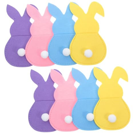 PartyKindom 8stücke Filz Besteckhalter Hase Hasenform Bestecktasche Essgeschirrhüllen Für Osterdekoration Frühlingstischdeko Partyzubehör Mit Utensilienbeuteln Für Besteckaufbewahrung