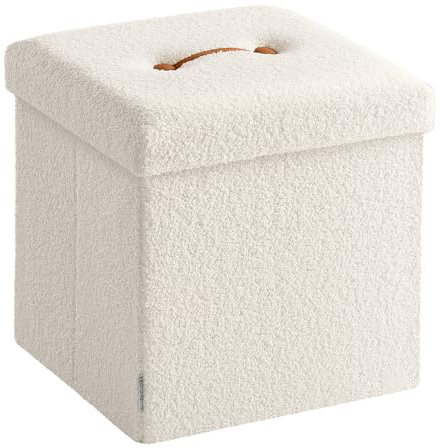 SONGMICS Hocker mit Stauraum, Faltbarer Sitzhocker, 38 x 38 x 38 cm Fußhocker, Sitzbank, Bettbank, Aufbewahrungsbox, bis 300 kg belastbar, Wohnzimmer Schlafzimmer Flur, cremeweiß LSF095W01V1